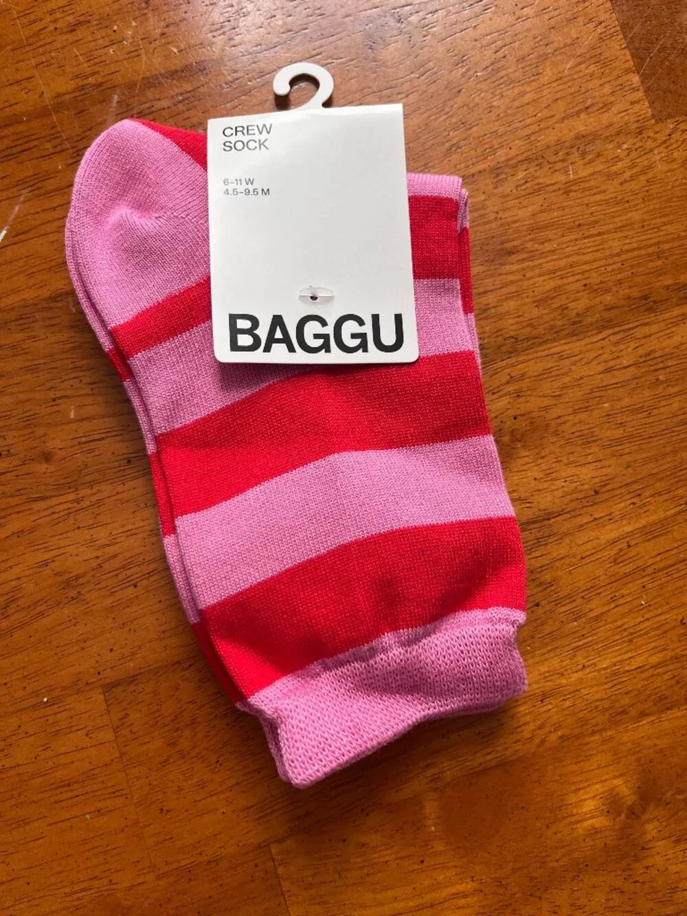 BAGGU Striped Crew Socks - Pink/Red - OS - NWT